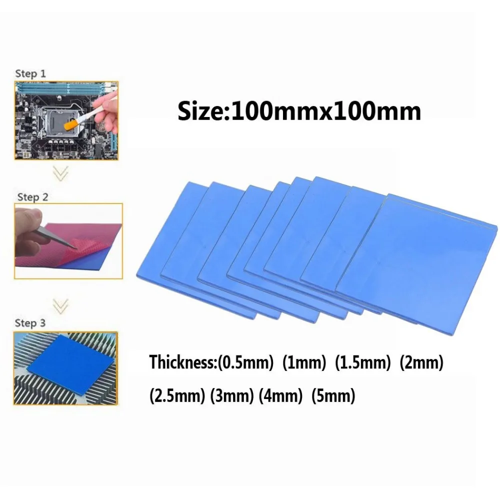 8pcs/set 8Size 100x0.5,1,1.5,2,2.5,3,4,5 mm Modra Bela Čip Prevodni Silikonski Heatsink Toplotne Pad