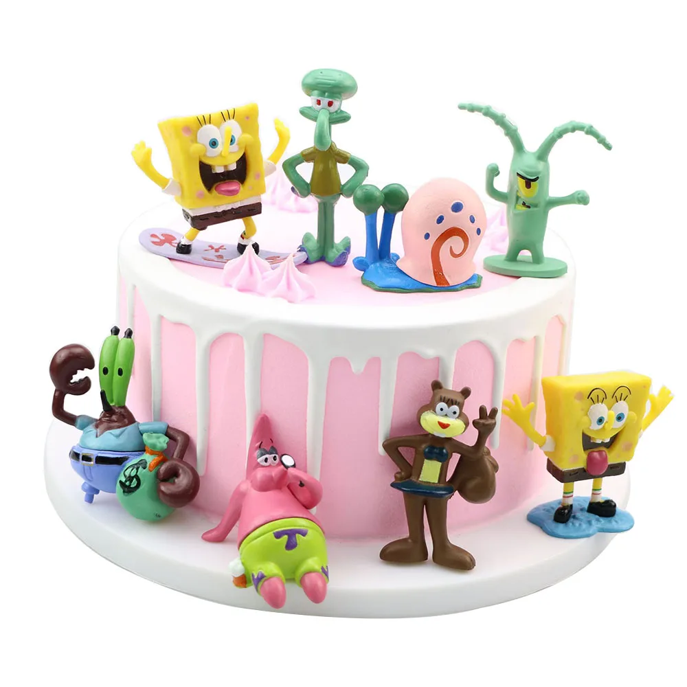 8PCS SpongeBob-Anime Slika Otroke, Igrače, Ročna Lutka Torto Dekoracijo Okraski Risanka Živali Otrok Darilo za Rojstni dan