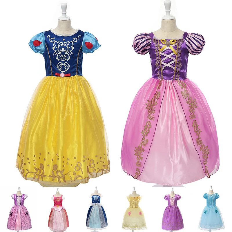 9 Slog Princesa Obleke Dekleta Zapleten Kostum Sneg Belo Obleko Belle Aurore Vestido Otroci Halloween Dekleta Stranka Poletje Frock