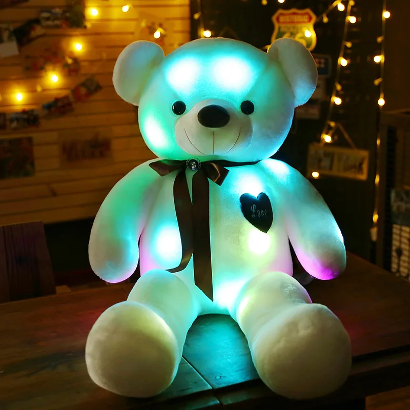 90/70 cm Velik obseg Ustvarjalne prižgejo LED medvedek, Polnjene Živali, Pliš Igrače, Pisane Žareče medvedek Darilo za Rojstni dan za Otroke