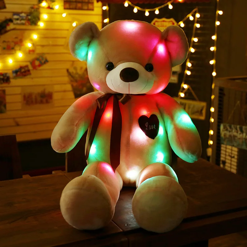 90/70 cm Velik obseg Ustvarjalne prižgejo LED medvedek, Polnjene Živali, Pliš Igrače, Pisane Žareče medvedek Darilo za Rojstni dan za Otroke