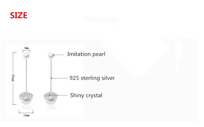 925 sterling silver fashion crystal pearl dolgi uhani ženske'stud uhani nakit Valentinovo darilo poceni