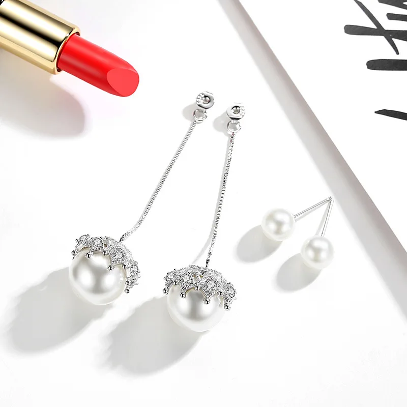 925 sterling silver fashion crystal pearl dolgi uhani ženske'stud uhani nakit Valentinovo darilo poceni