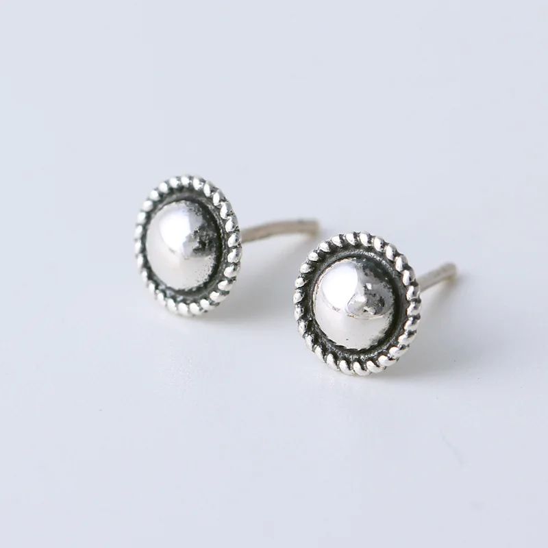 925 sterling srebrna Sijajna Ogledalo površine uhani srebrno vintage ne stare divje krog sijajni stud uhani za ženske 925 nakit