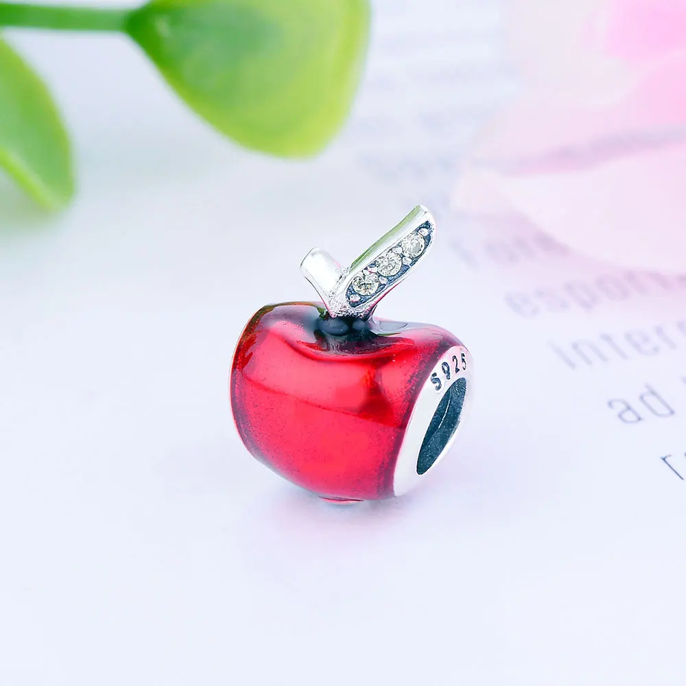 925 Sterling Srebrni Red Emajl Apple Čare Kroglice Fit Prvotni Čar Zapestnico pandora DIY obrti Nakit Kar za Božič