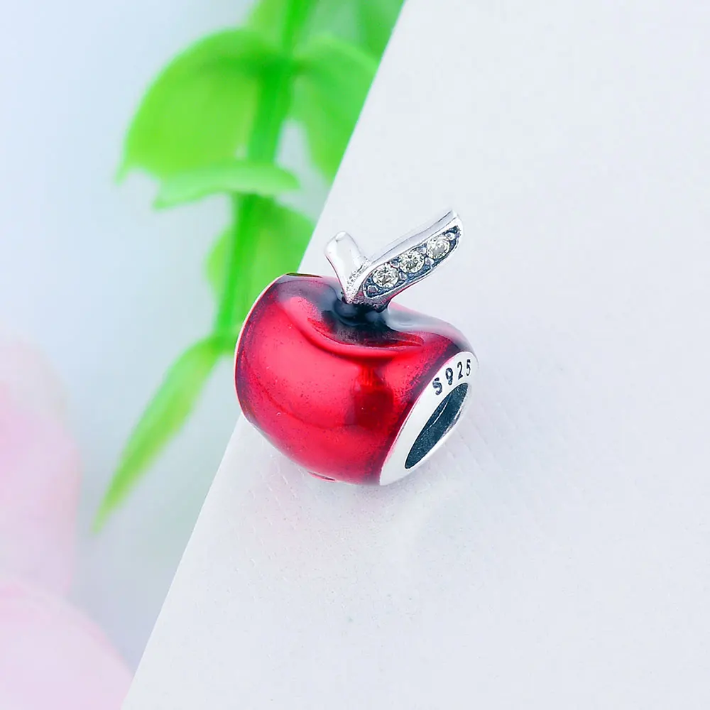 925 Sterling Srebrni Red Emajl Apple Čare Kroglice Fit Prvotni Čar Zapestnico pandora DIY obrti Nakit Kar za Božič