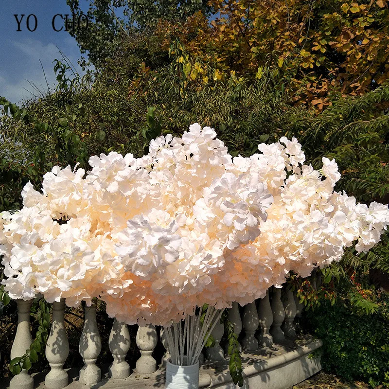 95 cm Svile Hydrangea Bela Viseče Veje Sneg Gypsophila Umetno Cvetje Češnje Cvetovi Poroko Arch Okrasite Ponaredek cvet
