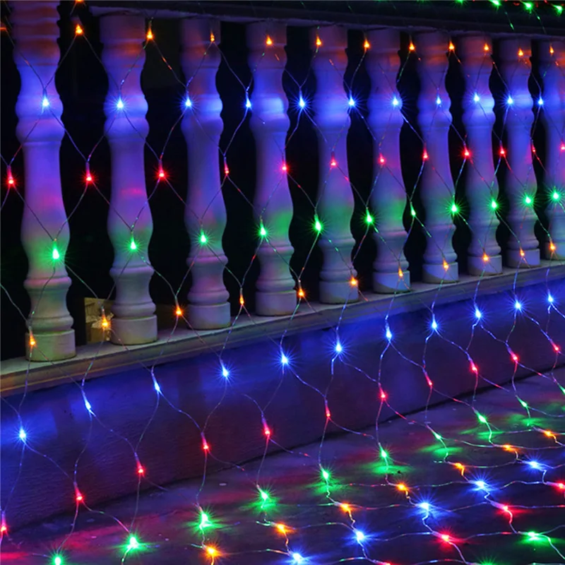 96 Led RGB Pravljice Niz Luči 1.5mx1.5m Neto Očesa Garland Lučka za Božič, Novo Leto Vrtu Zavese svate Počitnice Dekor Razsvetljavo
