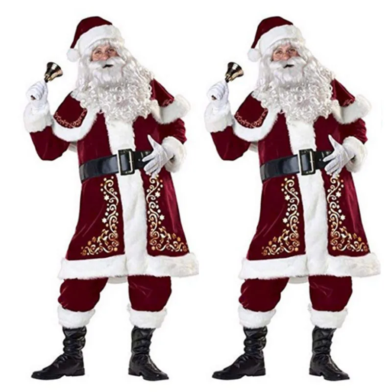 9pcs Božič Cosplay Cosutmes Deluxe Božič Santa Claus Oče Cosplay bo Ustrezala Odraslih pustna Celoten Sklop Plus Velikost 2XL