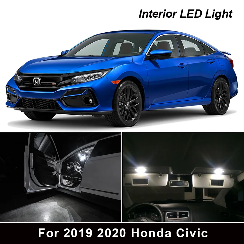 9Pcs Notranjost Avtomobila LED Žarnice Paket Komplet Za 2019 2020 Honda Civic Zemljevid Dome Trunk Nečimrnosti Ogledalo registrske Tablice svetlobe