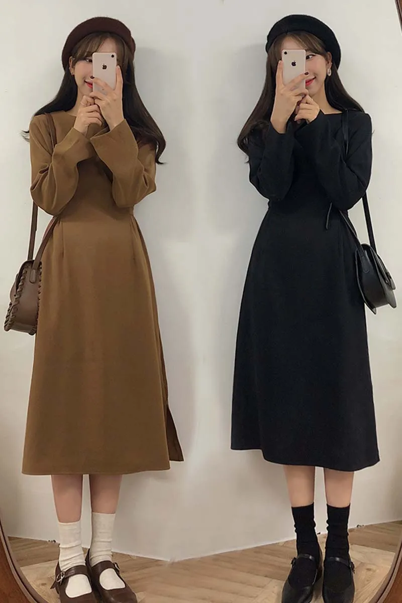 A Linija Obleke, Vroče Prodaje Ženske Zimske Osnovno Črno Obleko Preppy Stil Korejski Temperament Lady Lok Kravato Srčkan Vintage Obleko 2011