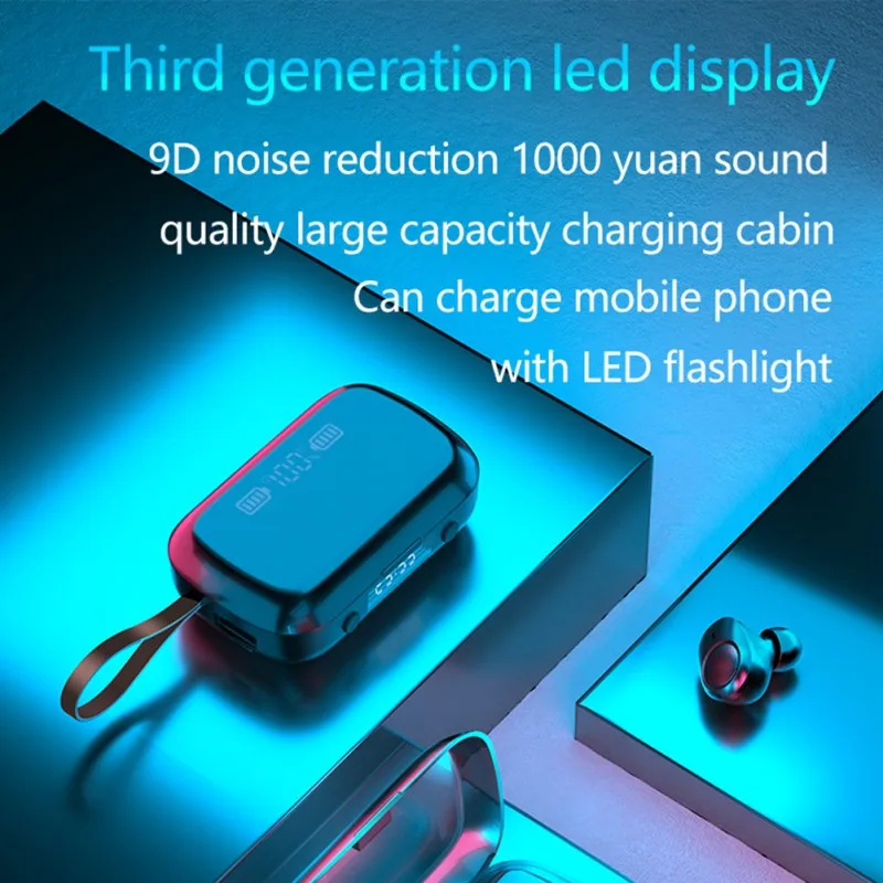 A13 TWS Bluetooth Slušalke Brezžične Stereo Šport Nepremočljiva Čepkov Z Mikrofonom šumov LED Digitalni Zaslon