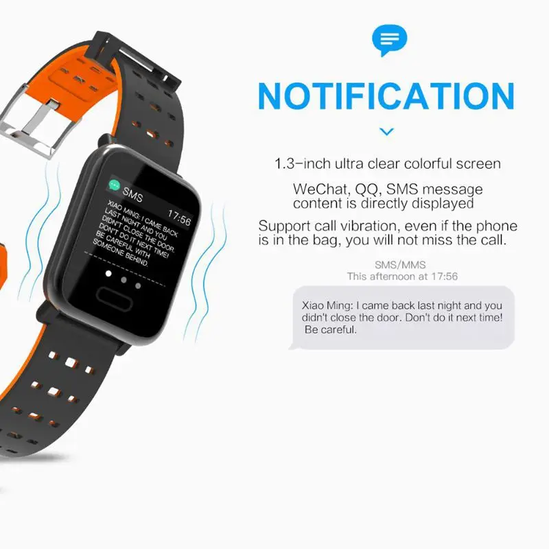 A6 Pametna zapestnica Najnovejši čip krvni tlak izmerite Šport Nepremočljiva Pametne Zapestne Watch Fitnes Tracker za Android, IOS(Black)