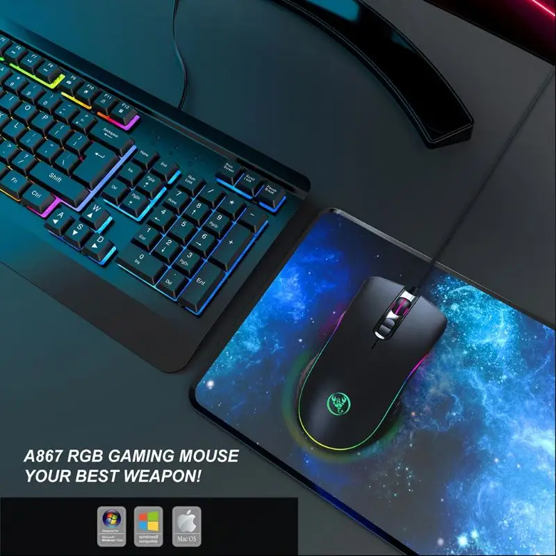 A867 Gaming Miška 7 Gumbi 6400Dpi Optična USB, Žični Namizni Miši RGB Osvetljen Miši za PC Računalnik Laptop Zabava