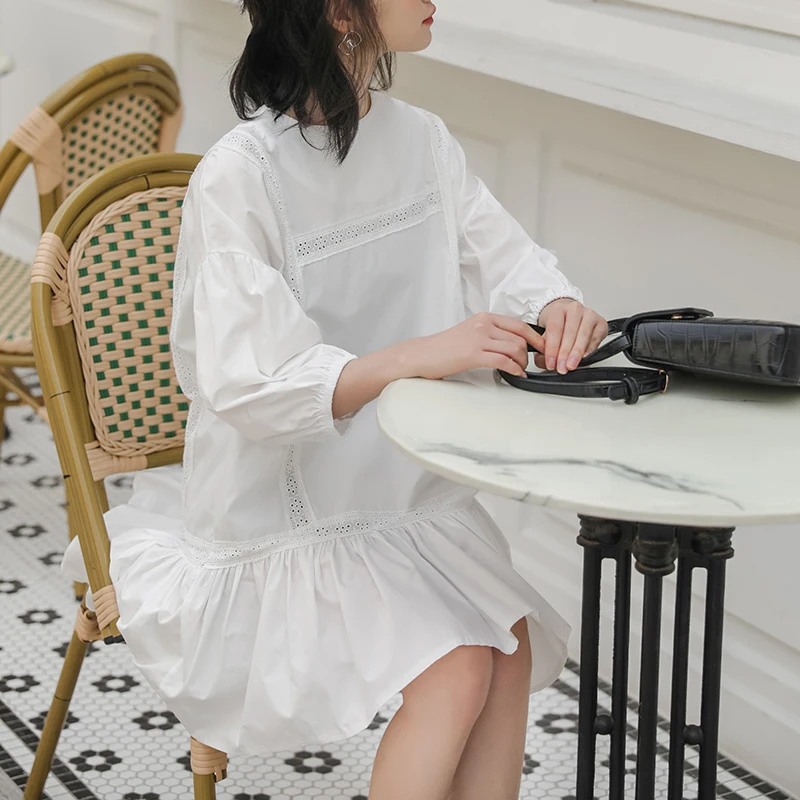 Aachoae O Vratu Vezenje Mozaik Mini Obleka Batwing Rokav Ohlapno Belo Obleko Lady Votlih Iz Elegantna Naguban Obleke Ropa Mujer