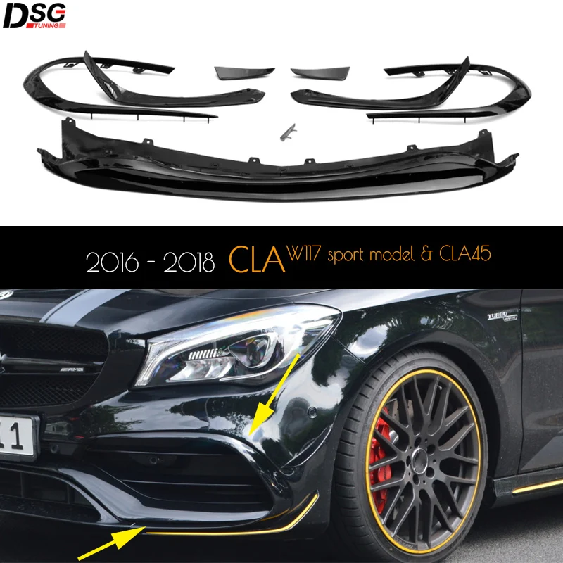 ABS Plastike Sprednji Odbijač Ustnice & Canards & Razdelilniki za Mercedes CLA Razred 2016 - 2018 Facelifted CLA45 & Sport Modeli