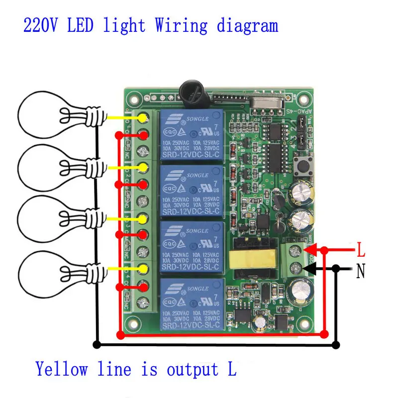 AC 220V 10A 4 CH 4CH RF Brezžično Daljinsko Krmiljenje LED Luči Stikalo Sistema Sprejemnik,315 / 433 MHz