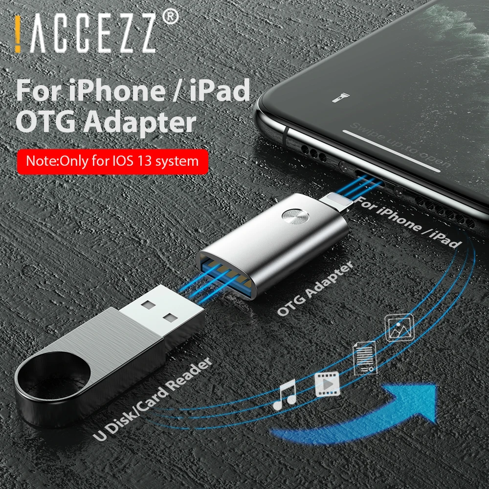 !ACCEZZ USB OTG Adapter Za iPhone 11 Pro Max X 7 Prenosni računalnik Spojnik Tipkovnice Osvetlitev USB 3.0 Adapter Tablet Kamera Za iOS 13