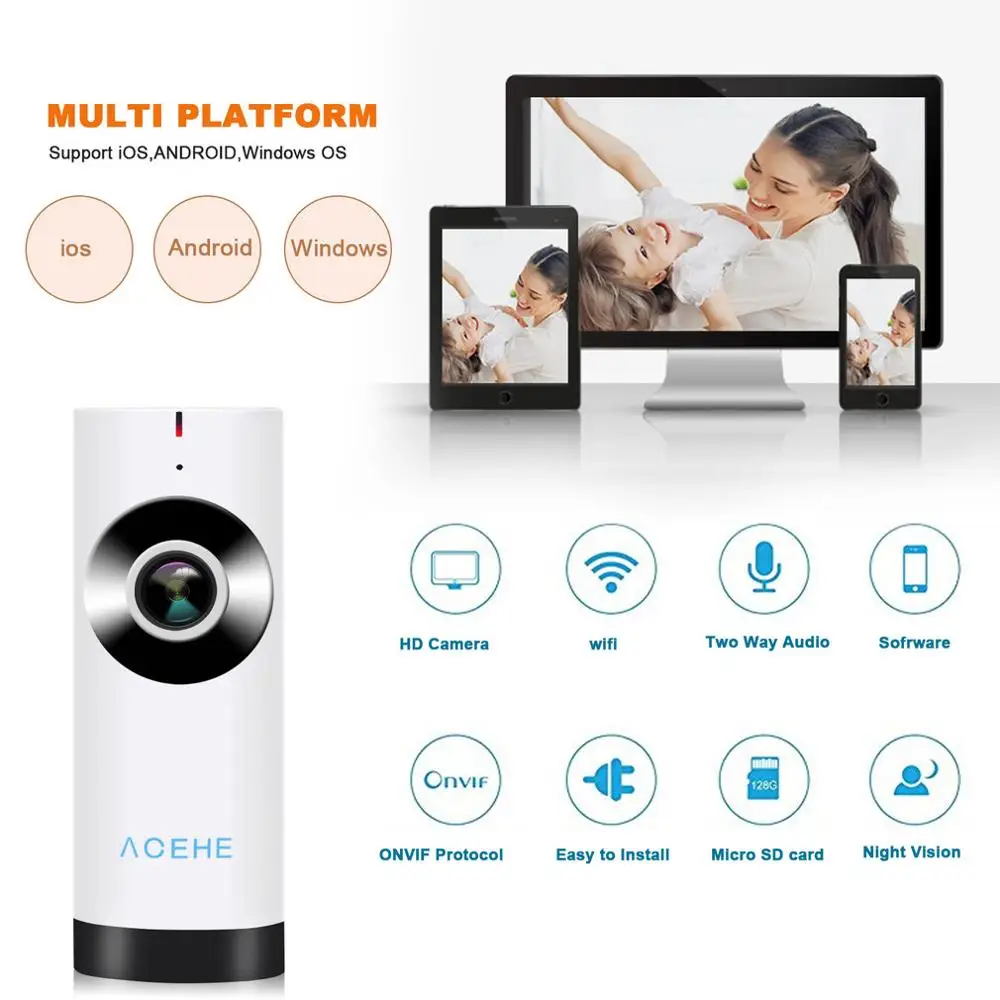 ACEHE Brezžični Baby Kamera, Panoramski Mini Baby Monitor S Kamero 720P Nadzora Ip/Omrežja/Wifi Kamera Z Night Vision