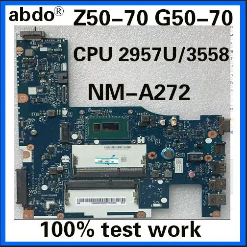 ACLU1/ACLU2 UMA NM-A272 za Lenovo G50-70 Z50-70 Prenosni računalnik z Matično ploščo 5B20G38593 SR1DV 2957U DDR3L Popolnoma Testirane