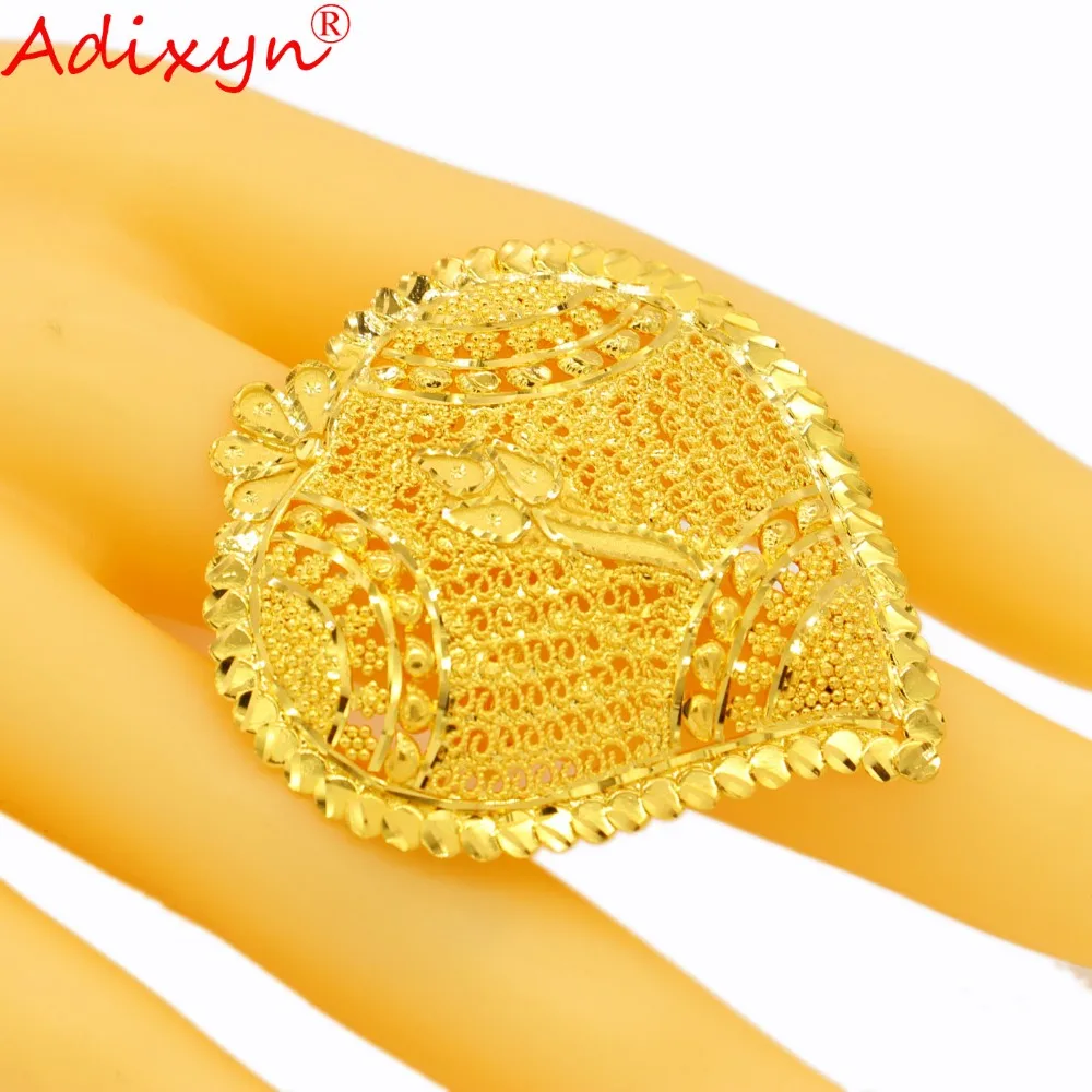 Adixyn Veliko Srce Moda Zlati Prstan Za Ženske Zlata Barva Indija Zaročni Prstan Stranka Pribor N04085