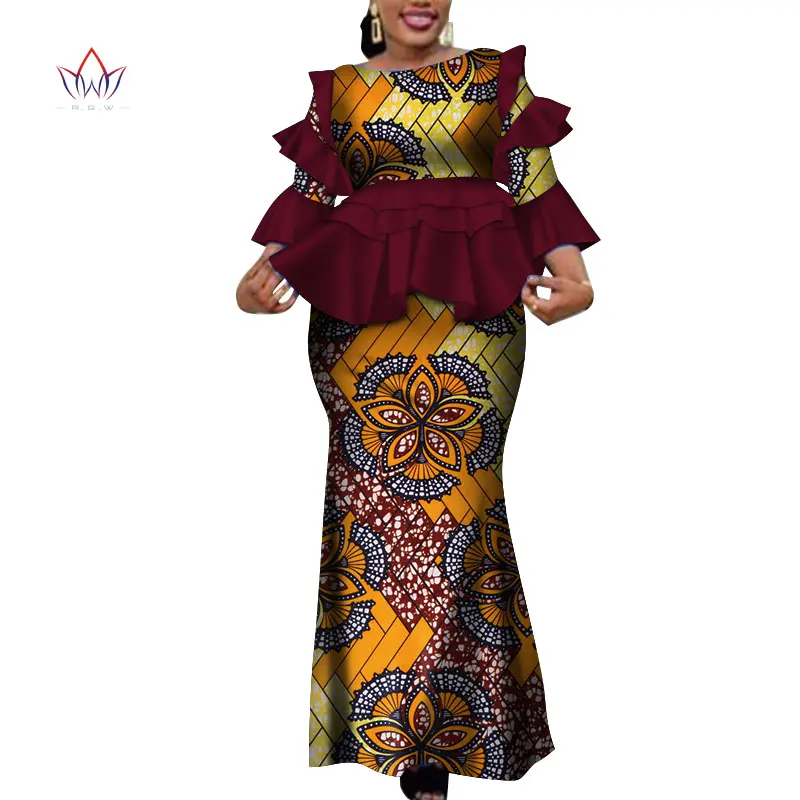 Afrika Dve Delni Set Za Ženske Modni Dashiki več Ruffle Afriška Oblačila Bazin Plus Velikost Lady Oblačila za Stranke WY4142