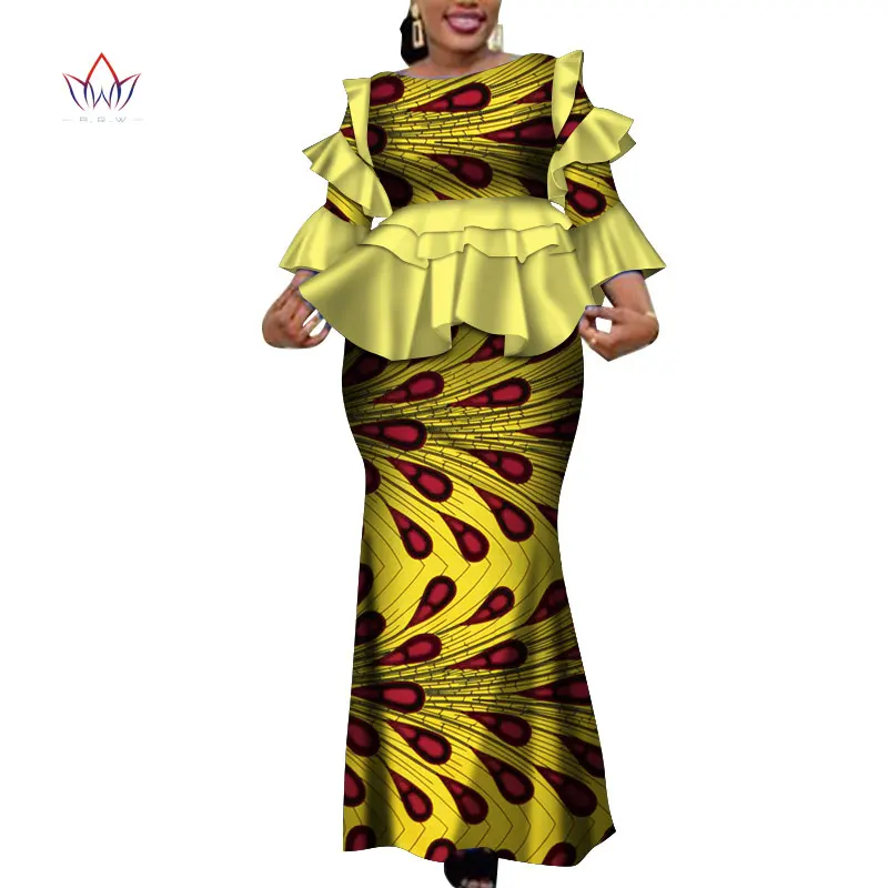 Afrika Dve Delni Set Za Ženske Modni Dashiki več Ruffle Afriška Oblačila Bazin Plus Velikost Lady Oblačila za Stranke WY4142