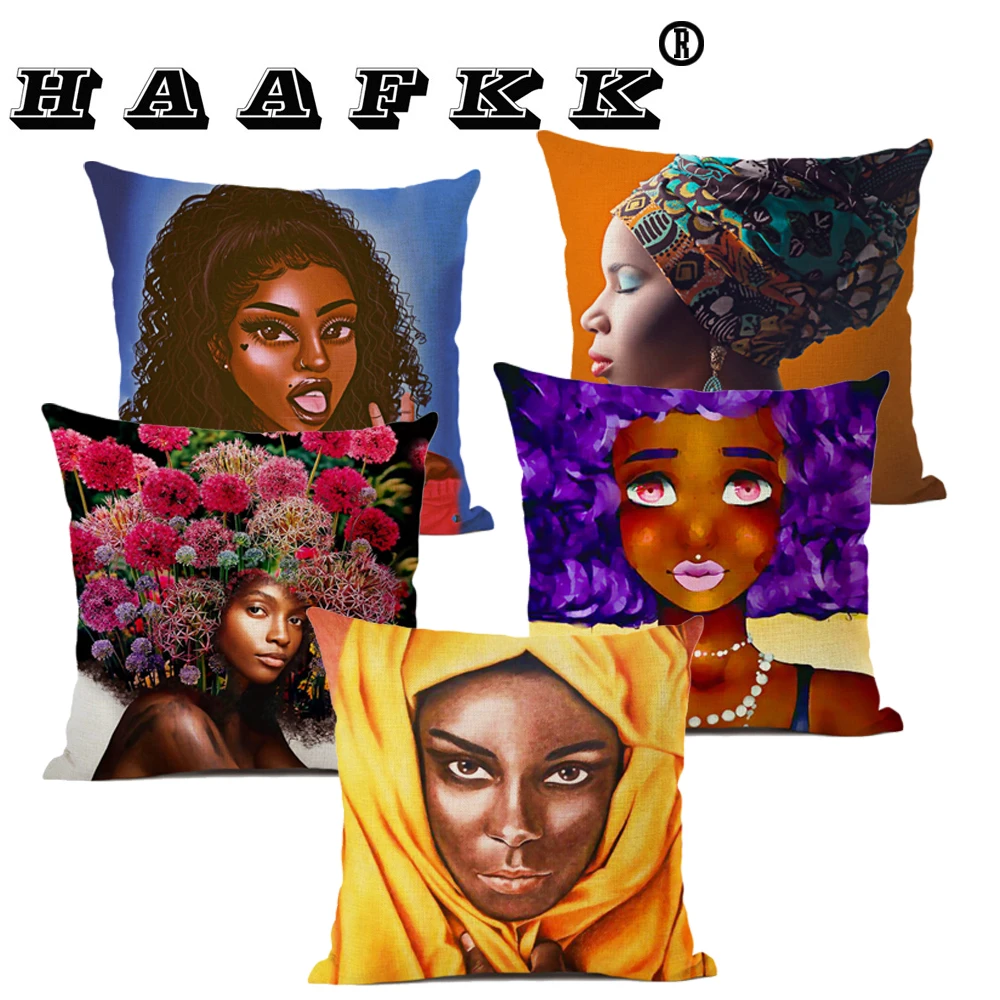 Afriške Dekle, Dama, Oljna Slika Pillowcases Black Ženske Doma Art Okras Kavč Vrgel Blazino Primeru Bombaž Perilo Blazine Pokrov