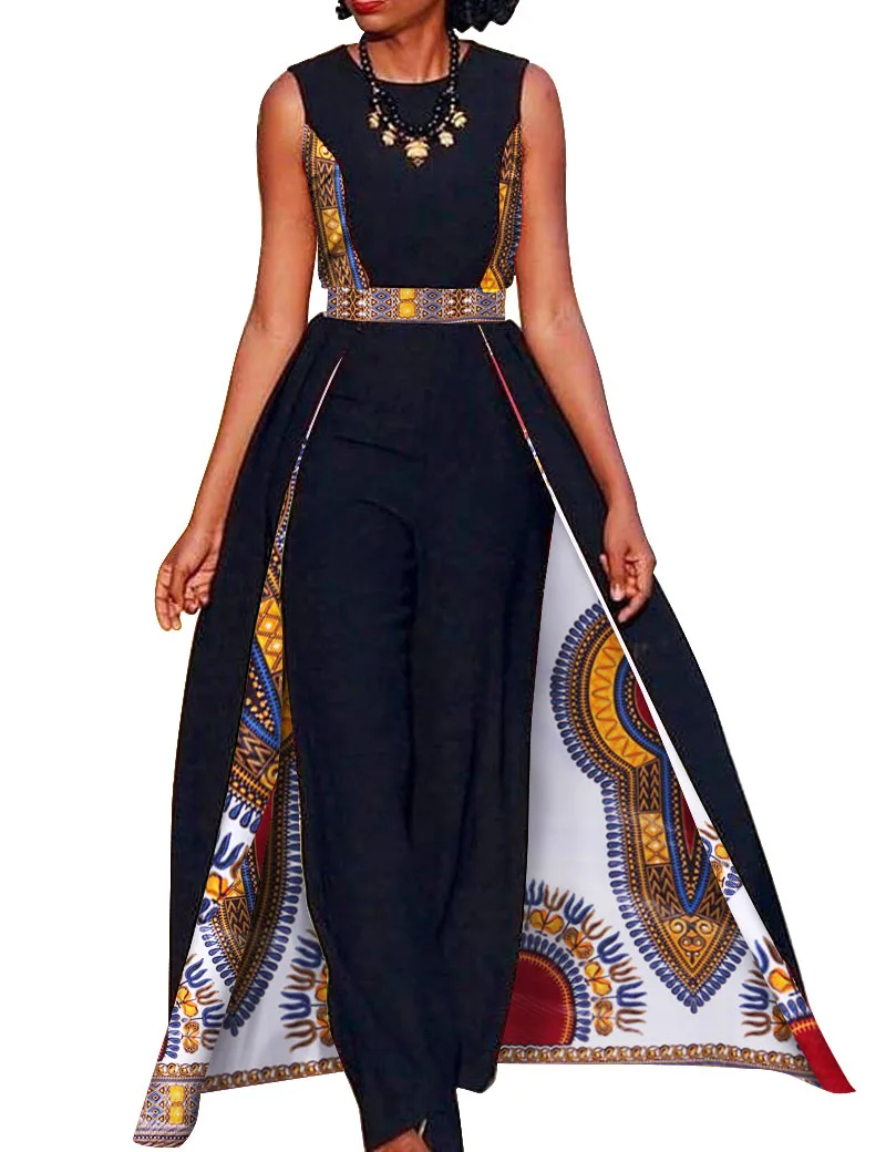 Afriške Design Bazin Poletje Elegantna Ženska igralne obleke Jumpsuit brez Rokavov igralne obleke Jumpsuit Dolgo Dashiki Hlače Plus Velikost BRW WY729
