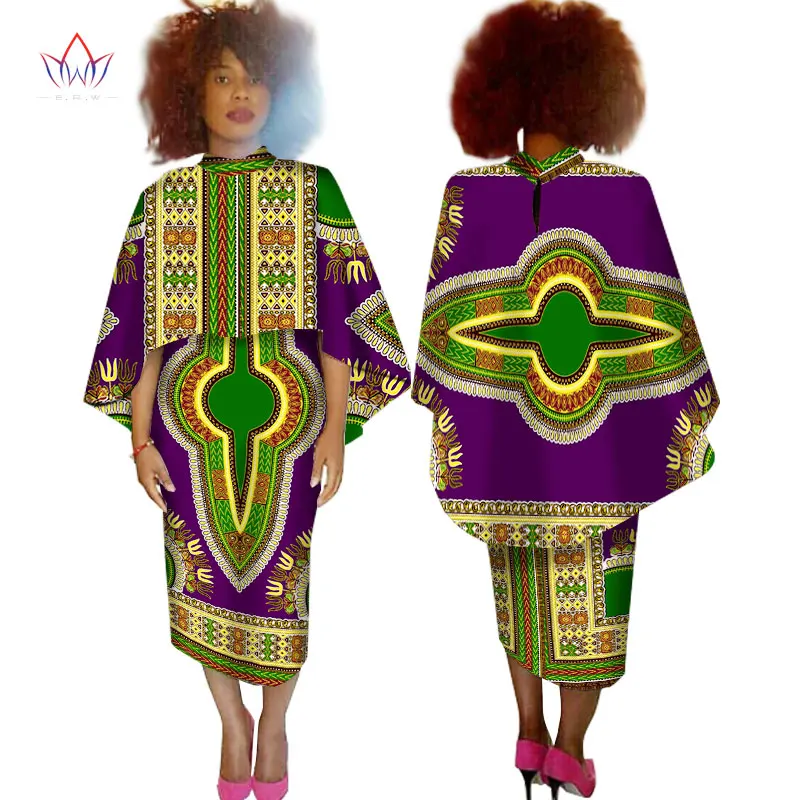 Afriške Obleke za Ženske 2 Kosov Set Obreži Zgoraj Cape in Krilo Nastavite Unqie Cape Plašč Maxi Obleko Dashiki Ženske Plus Velikost 6XL WY1526