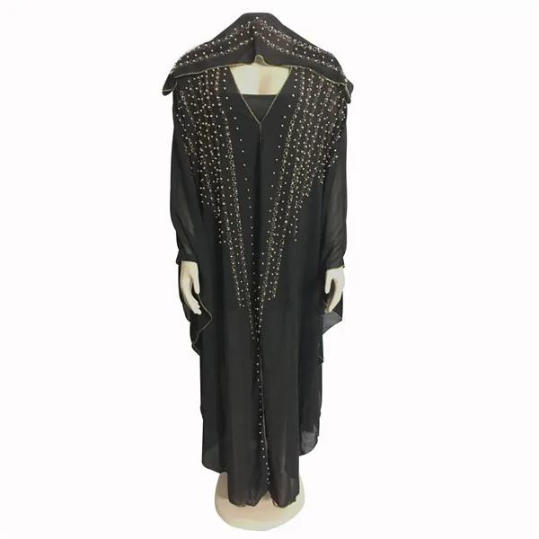 Afriške Obleke Za Ženske Beading Oblačilih Dolgo Maxi Obleke, Moda Plus Velikost Šifon Obleko Hooded Black Abaya Batwing Vestidos