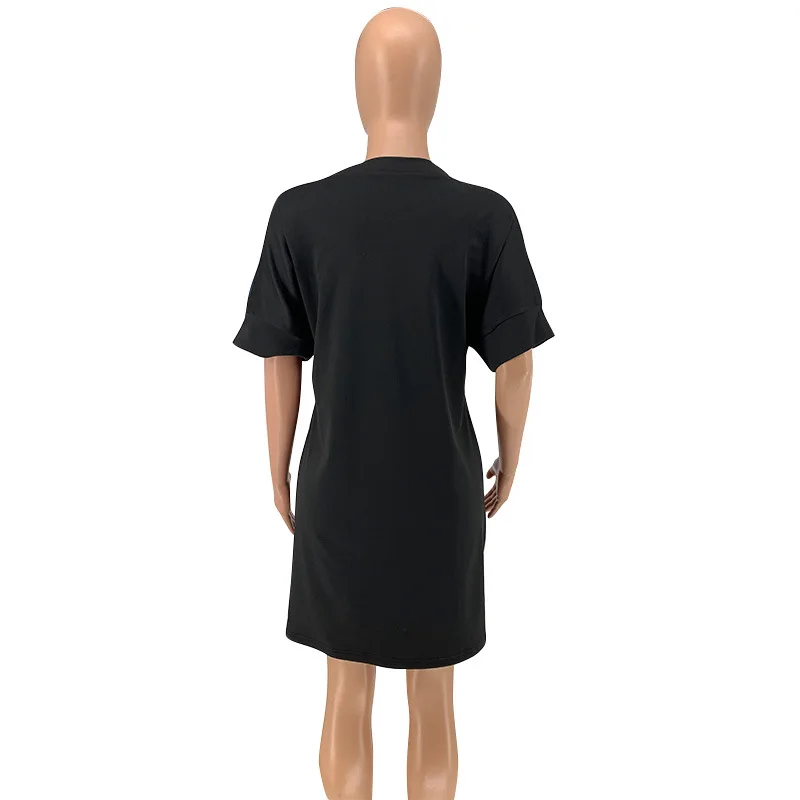 Afriške ženske priložnostne svoboden t shirt obleko okoli vratu black charater natisnjena leta 2020 poletje ženske kratke mini plus velikost obleke 2020