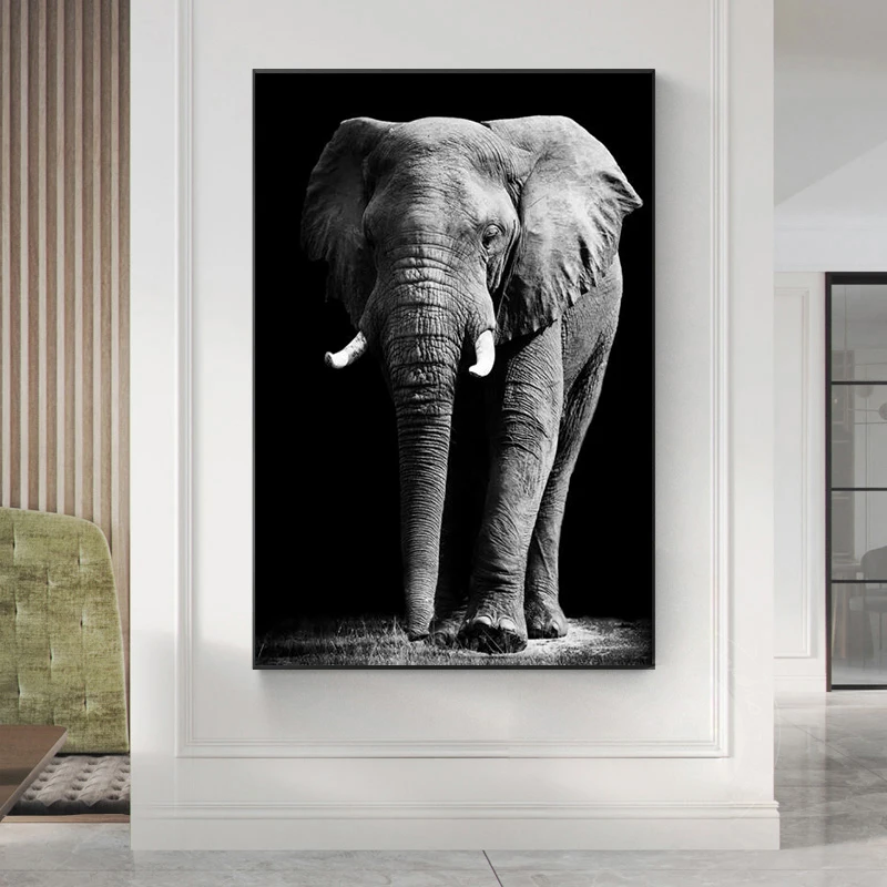 Afriški Slon Wall Art Platna Slike Črno-Bele Živali Steno Plakatov In Fotografij Stenske Slike Za Dnevno Sobo Cuadros