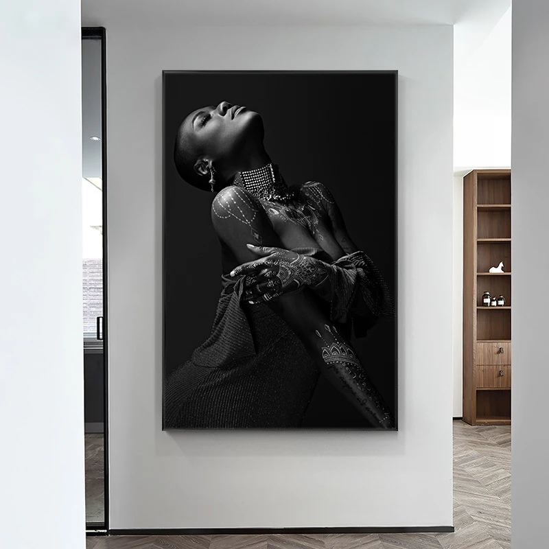 Afriško Črno Gola Ženska, Oljna slika na Platnu Plakatov in Fotografij Skandinavskih Stenskih slikah, za dnevni sobi Doma Dekor