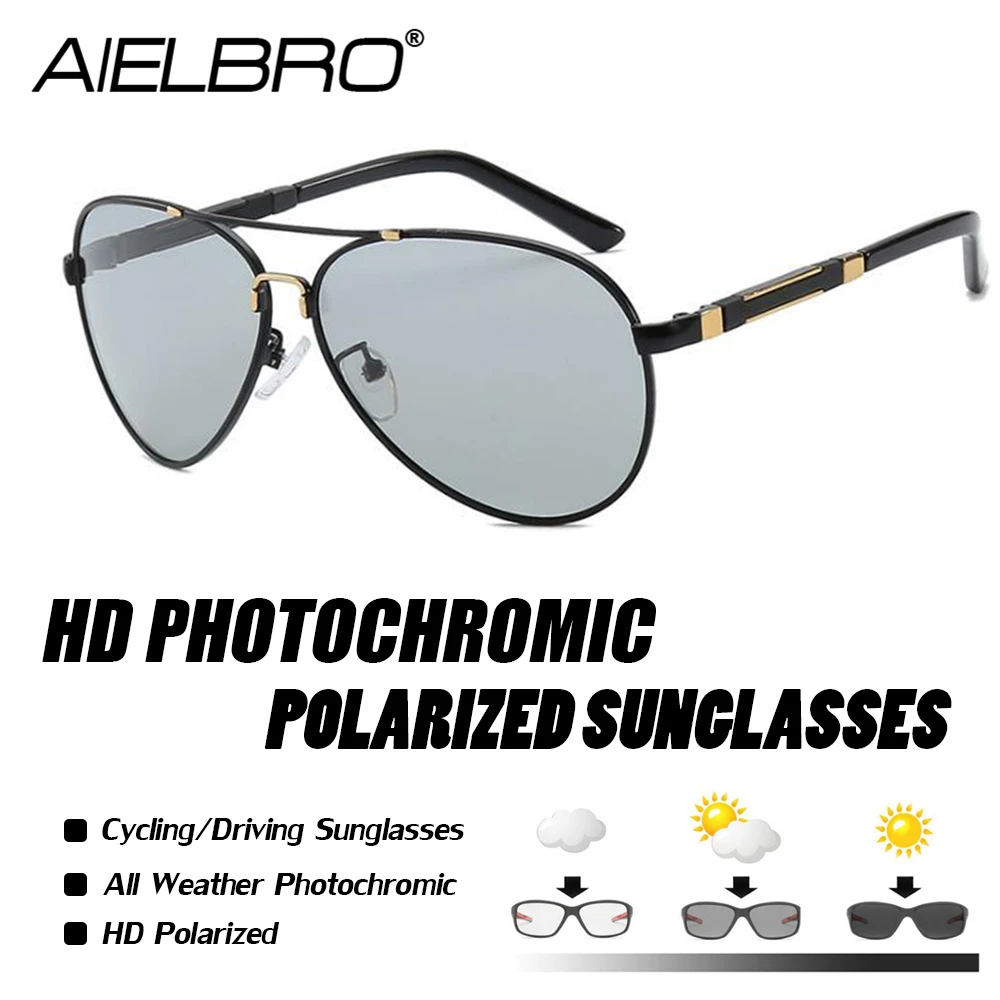 AIELBRO blagovne Znamke Oblikovalec Moških Photochromic Pilotni sončna Očala Vožnje Voznika Polarizirana Sončna Očala Kovinskih Očal