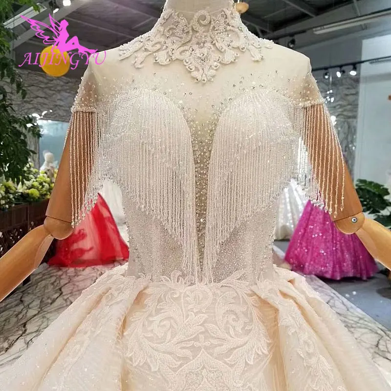 AIJINGYU Izmenljive Luksuzni Halje 2020 2021 Poročne Online Poceni Za Prodajo Rose Čipke Rep Seks Obleko Žogo Obleke Poročne Obleke