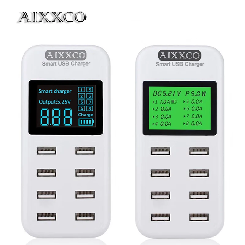 AIXXCO Pametni Polnilnik USB LED Zaslon 8 Port 40W Hitro Polnjenje Za iPhone, iPad, Samsung Huawei Mobilni telefon Xiaomi