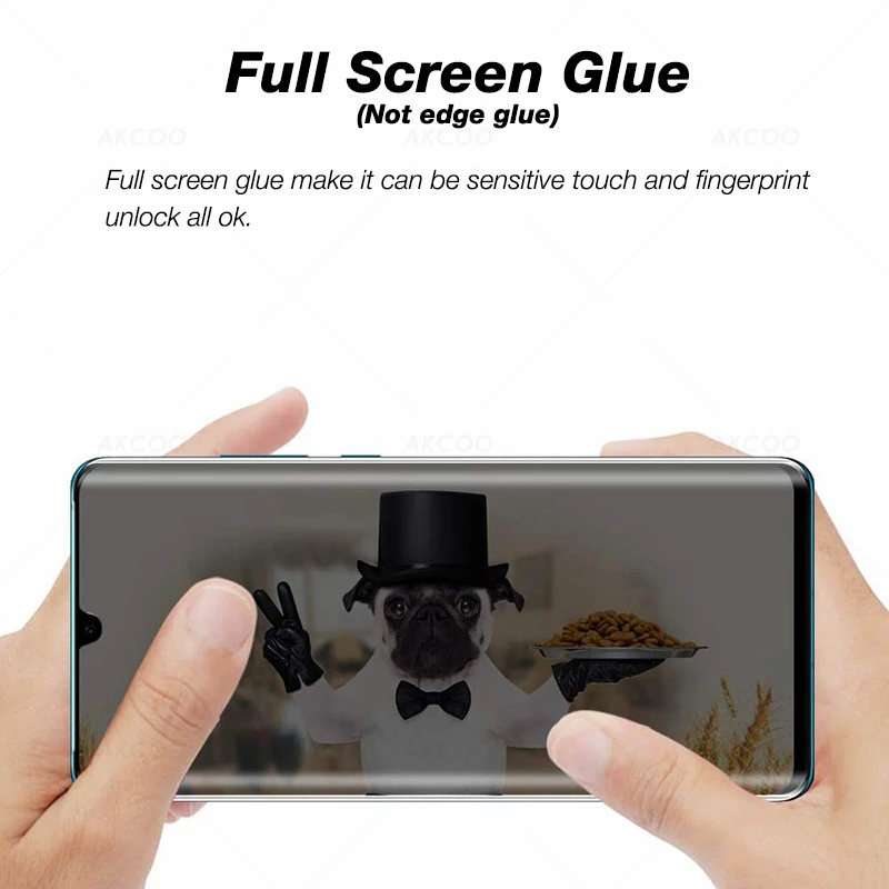 Akcoo P30 Pro Screen Protector UV Zasebnosti Kaljeno Steklo za Huawei P30 Pro anti vohun film 9H trdoto celoten zaslon, lepilo za steklo