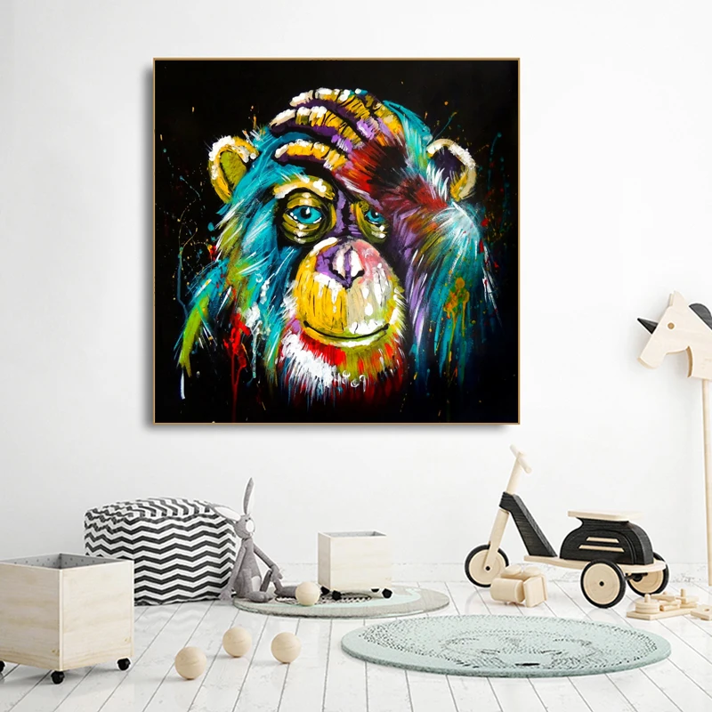 Akvarel Razmišljanje Opica Wall Art Platno Natisne Povzetek Živali Pop Art Platno, Slike, Stenski Dekor Slike za Otroke Sobe
