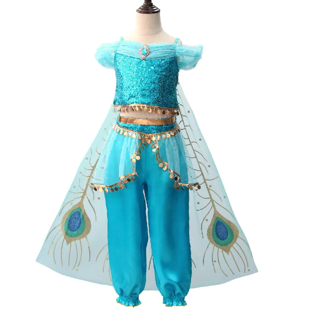 Aladdin Fairy Princess Kostum Jasmina Princesa Obleko Obleko Halloween Carnival Cosplay Obleko Gor Otroci Otroške Obleke, Dvodelni Set