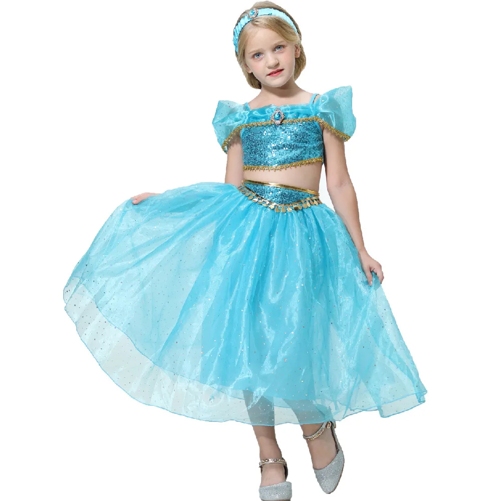 Aladdin Fairy Princess Kostum Jasmina Princesa Obleko Obleko Halloween Carnival Cosplay Obleko Gor Otroci Otroške Obleke, Dvodelni Set