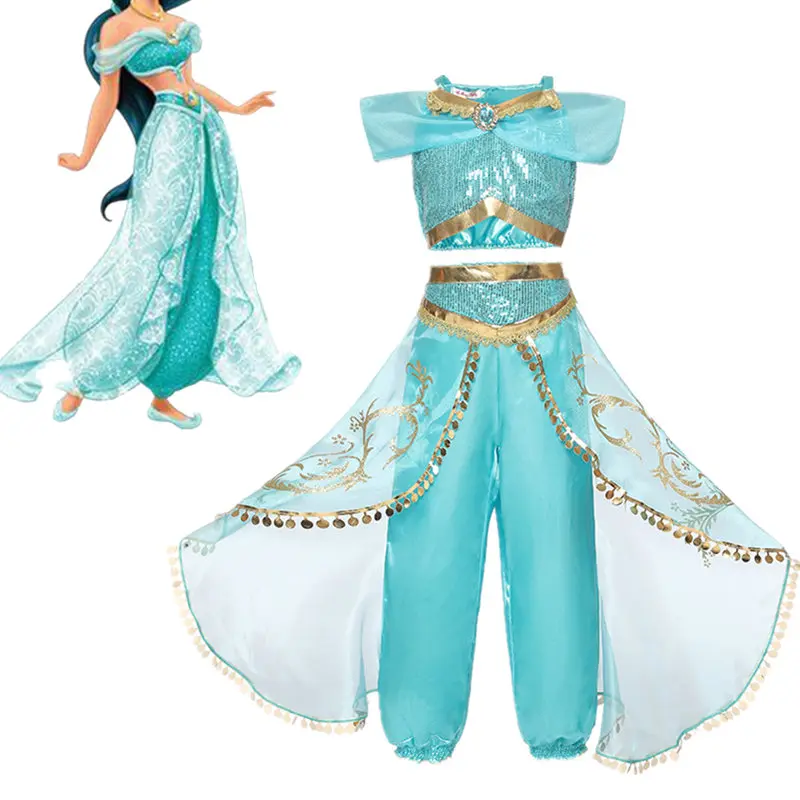 Aladdin Princesa Kostum Vile Kostum Otroci Halloween Cosplay Modno Dekleta Sequined Obleko Prikrivanje Vestiidos