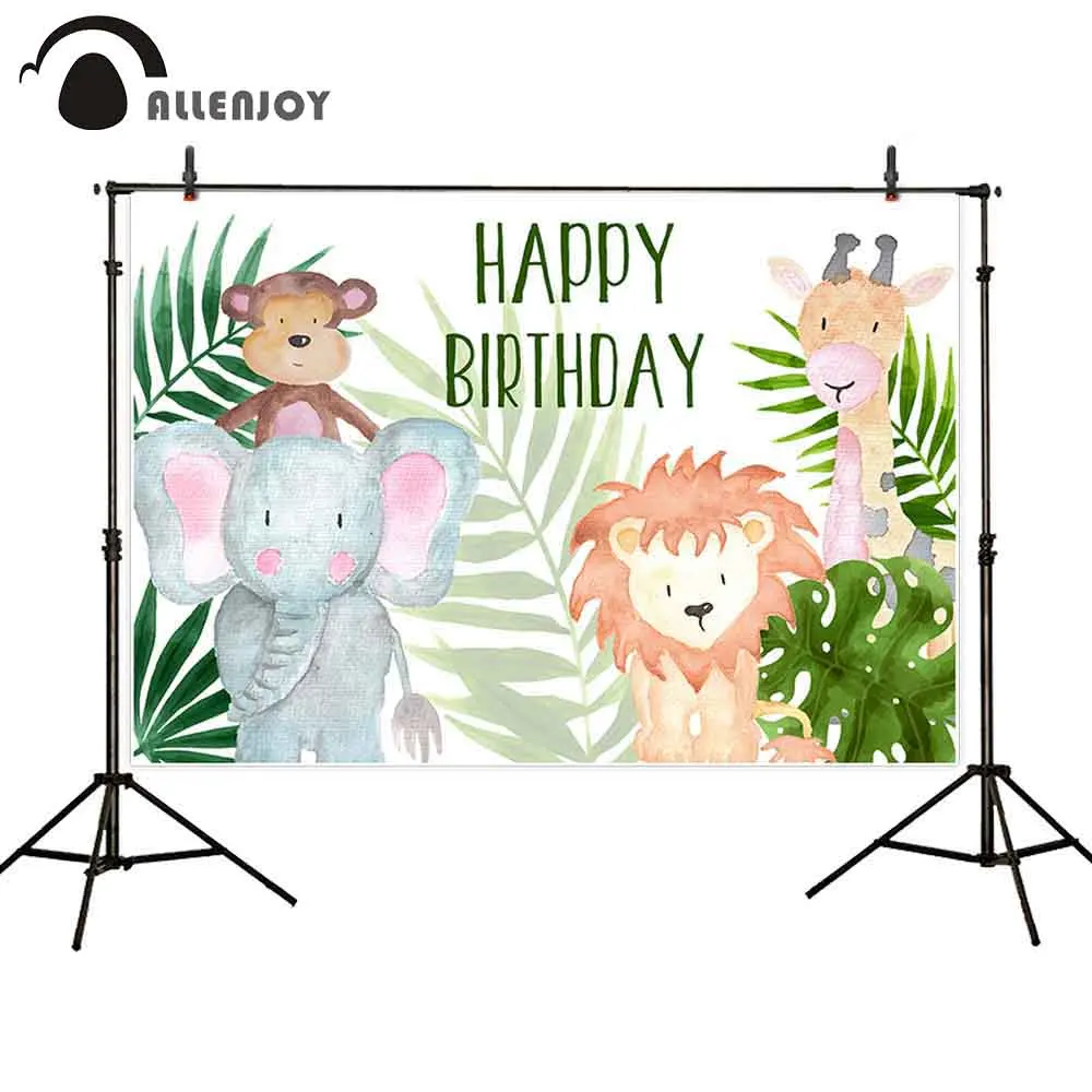 Allenjoy Happy Birthday Kulise Risanka Levov, Slonov Opica Žirafa Džungle Rastline Dobave Photozone Divje Ena Stranka, Banner