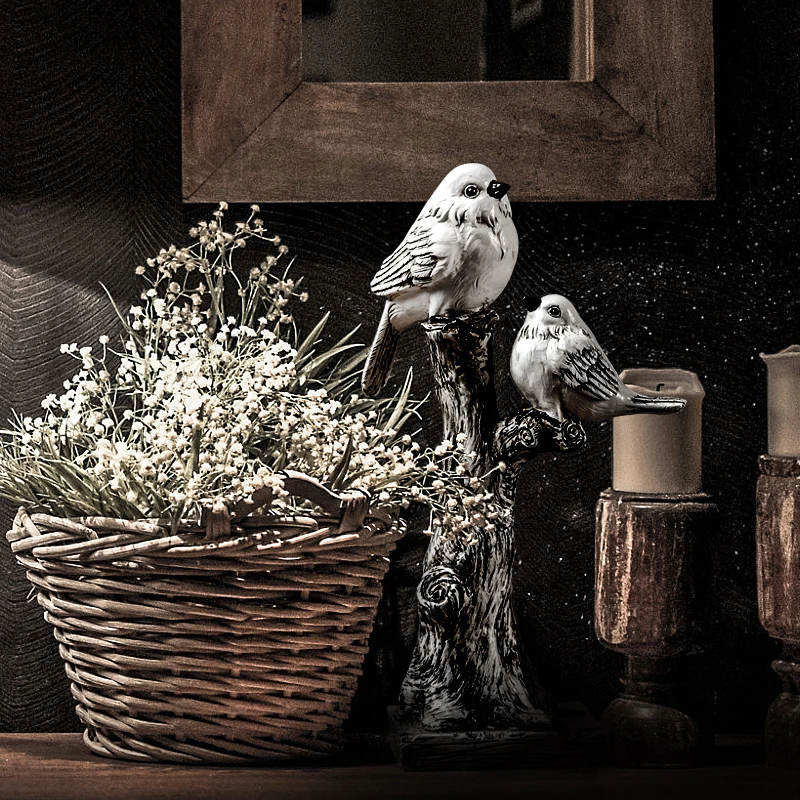 Ameriški Retro Smolo ptica Figurice umetno Veji ptica Živali Model miniature obrti Okraski Dom dekoracija dodatna oprema