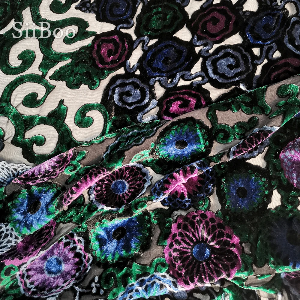 Ameriški stil, zelena, vijolična cvet Zgrinjati tkanine, svila žametne tkanine za poceni obleko tkanine telas tecidos Brezplačna dostava SP1948