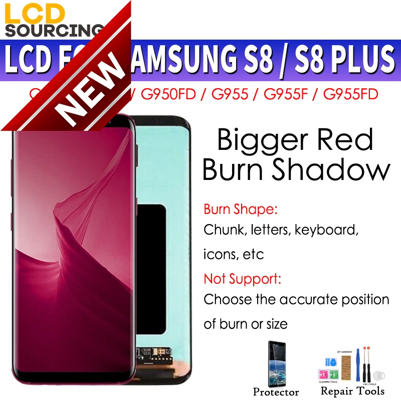 AMOLED VEČJI BIG RED BURN SENCA Za Samsung S8 G950 LCD-Zaslon, Zaslon na Dotik, Računalnike Zbora Za S8 PLUS G955 G955F Zamenjati