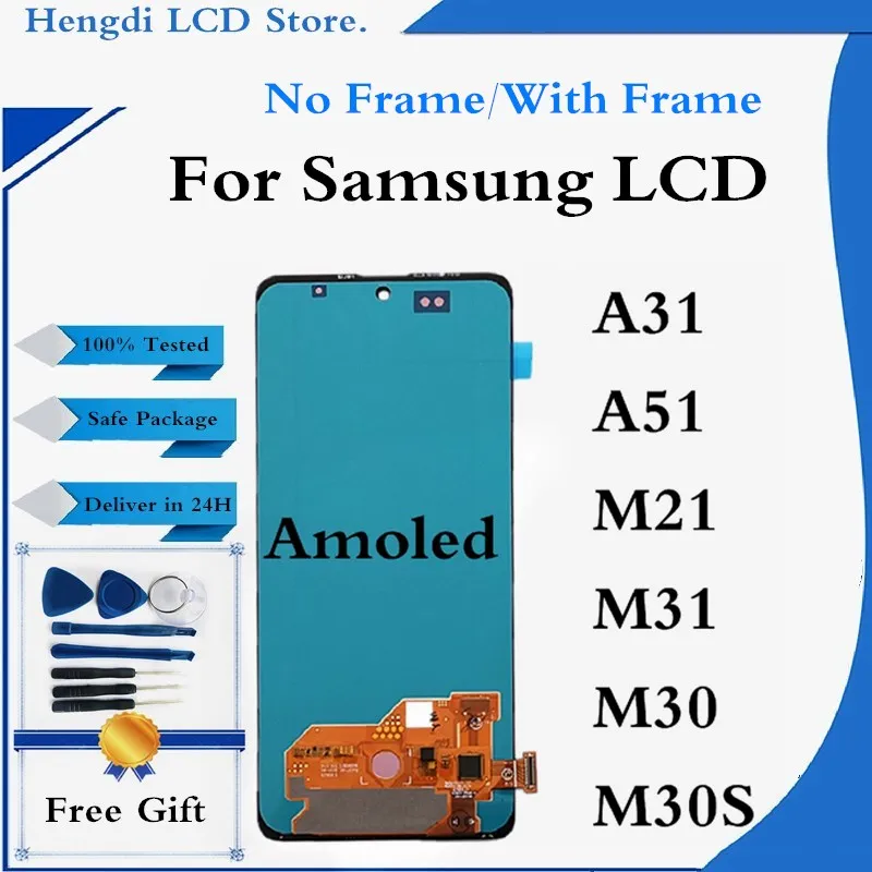 Amoled zaslon LCD Za Samsung A31 A51 LCD-Zaslon, Zaslon na Dotik, Računalnike Zbora Za Samsung M21 M31 M30 M30S Zaslon + Okvir