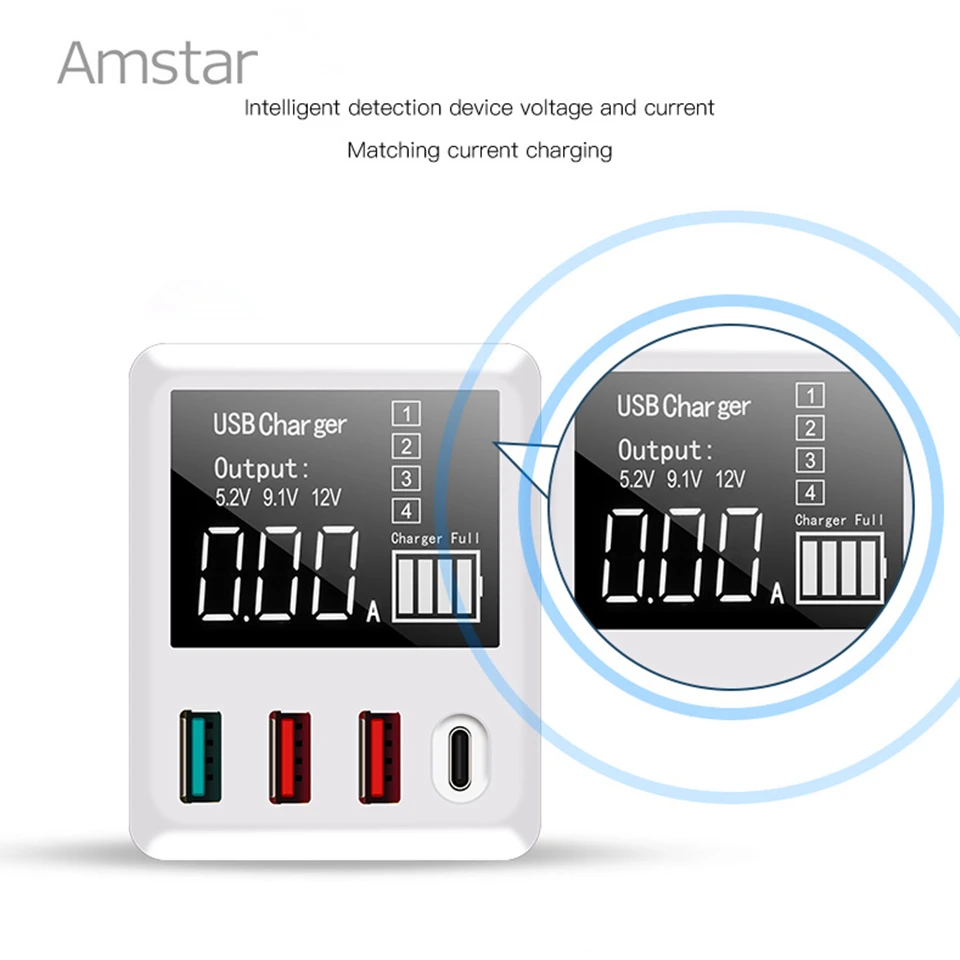 Amstar Hitro Polnjenje 3.0 30W Polnilnik USB LED Zaslon Mini USB Tip C Polnilnik Za iPhone, Samsung Huawei Potovanja Stenski Adapter