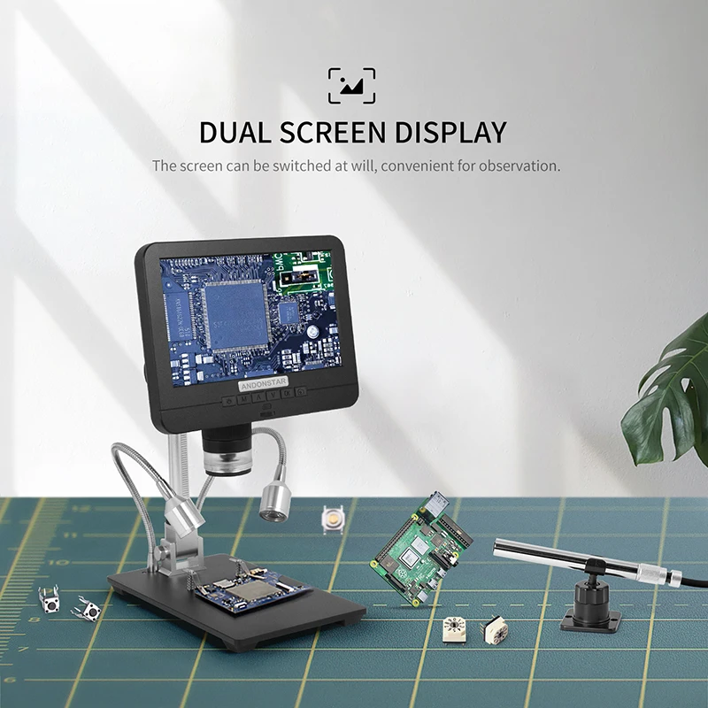 Andonstar Dvojno Objektiv Digitalni Mikroskop Endoskop 7 palčni LCD Disaply Za PCB Telefon Popravila SMD/SMT Varjenje Orodij za 3D HD Lupo