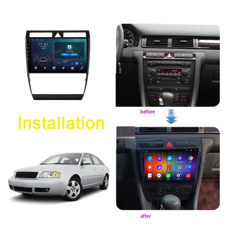 Android 10.0 Stereo avtoradia Za Audi A6 C5 1997-2004 S6 1999-2004 RS6 2002-2006 GPS Video Večpredstavnostna Carplay BT 4G WIFI 2 Din